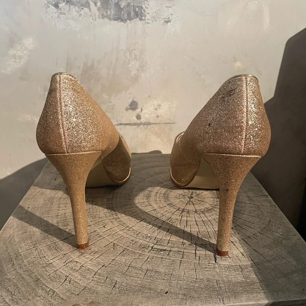 Nine West Glittering Gold Peep-Toe Heels